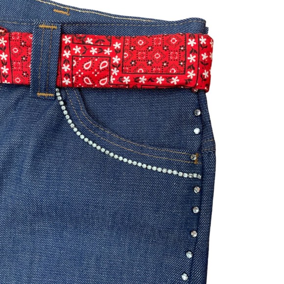 Vintage Rhinestones Embellished Belted Straight Jeans High Rise Size 28 Dolly - Picture 8 of 13
